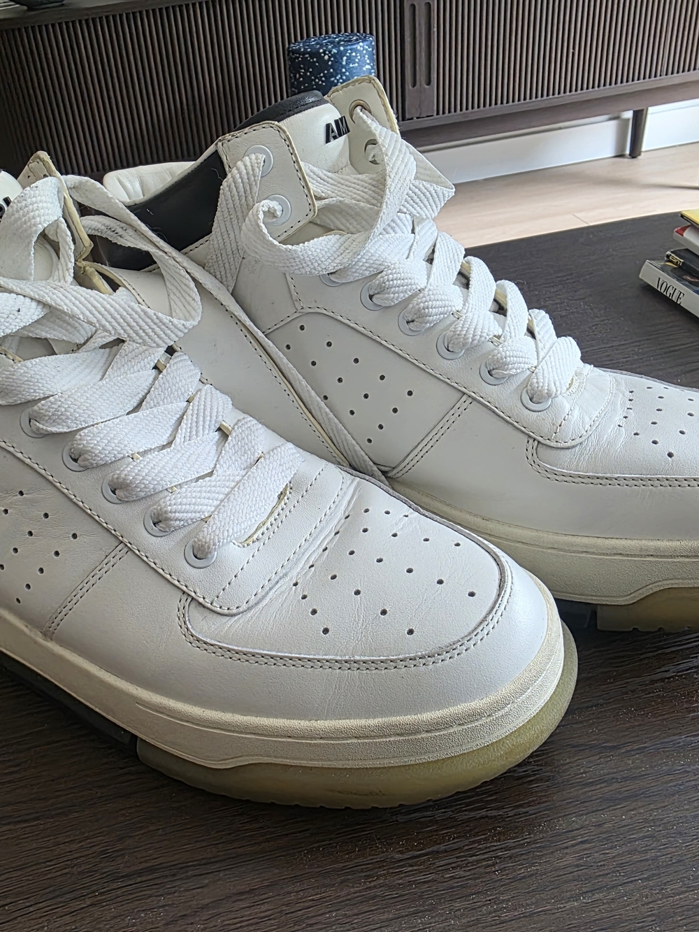 AMIRI White High-Top Leather Sneakers with Cream Sole